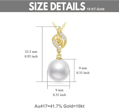10k Gold Diamond Leaves Pearl Necklace for Women, Anniversary Jewelry for Wife, Birthday Gifts for Her (0.1ct Diamond, 9mm Freshwater Cultured Pearl), 16-18 Inch in Saudi Arabia