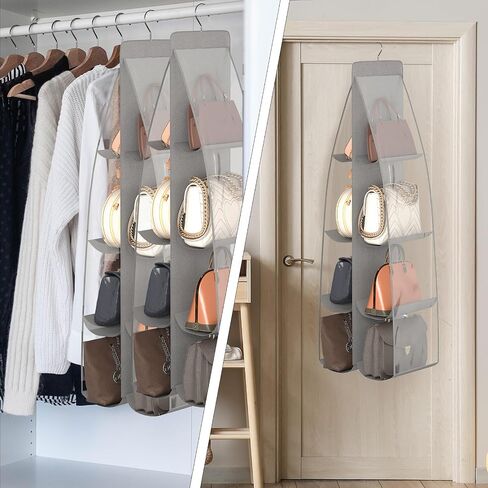 Fixwal Purse Organizer 2 Pack Closet Organizer 8 Pockets Bag Organizer for Closet, Larger Pockets Metal Hooks, Purse Storage Organizer in Saudi Arabia