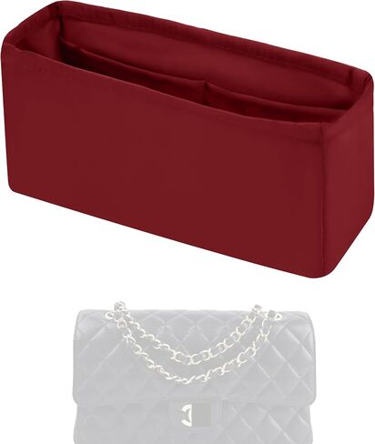 XYJG Purse Handbag Silky Organizer Insert Keep Bag Shape Fits Chanel Classic Flap CF Mini Square 17/20/Small/Medium/Jumbo/Maxi Bags, Luxury Handbag Tote Lightweight Sturdy(CF Small 23,Wine Red) in Saudi Arabia