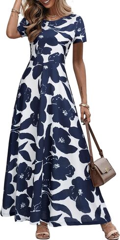 ZABERRY Women's 2024 Short Sleeve Round Neck Casual Summer Flowy Maxi Spring Dresses with Pockets in Saudi Arabia