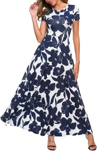 ZABERRY Women's 2024 Short Sleeve Round Neck Casual Summer Flowy Maxi Spring Dresses with Pockets in Saudi Arabia