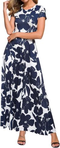ZABERRY Women's 2024 Short Sleeve Round Neck Casual Summer Flowy Maxi Spring Dresses with Pockets in Saudi Arabia