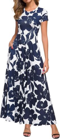 ZABERRY Women's 2024 Short Sleeve Round Neck Casual Summer Flowy Maxi Spring Dresses with Pockets in Saudi Arabia