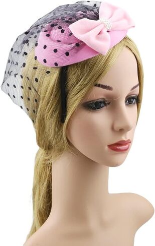 البوب ​​حلمك أنيقة خمر المرأة الفاسناتور قبعة Pillbox كوكتيل الشعر كليب مع Bowknot الحجاب الوردي in Kuwait