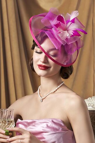 قبعات BABEYOND Derby للنساء - قبعات حفلات الشاي الرائعة وعصابة رأس رائعة لحفلات الزفاف وحفلات الكوكتيل وزهرة الريش in Saudi Arabia