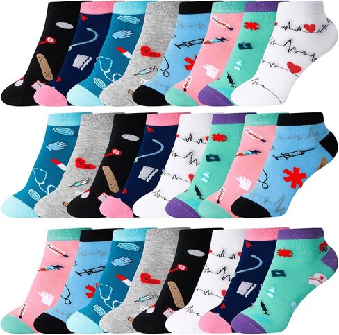 Chuarry 24 Pairs Novelty Nurse Socks for Medical Assistants Nurse Appreciation Gifts for Women Cute Occupation Medical Ankle Socks for Nurses Doctor Hospital Workers, 8 Styles, Multicolor, 6-12 in Saudi Arabia