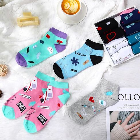 Chuarry 24 Pairs Novelty Nurse Socks for Medical Assistants Nurse Appreciation Gifts for Women Cute Occupation Medical Ankle Socks for Nurses Doctor Hospital Workers, 8 Styles, Multicolor, 6-12 in Saudi Arabia