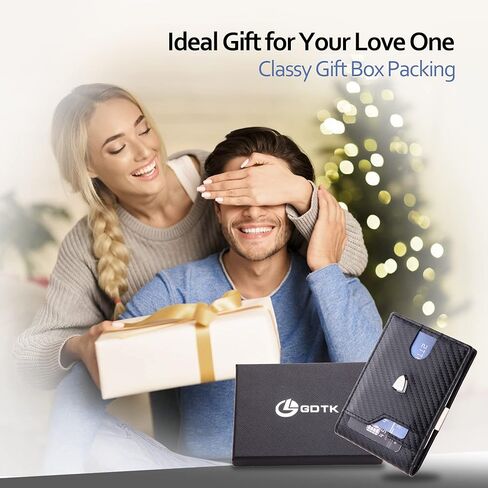 محفظة نحيفة للرجال من الجلد البسيط RFID تحجب ألياف الكربون وحامل بطاقة الائتمان ثنائي الطي مع مشبك للنقود (أسود) in Kuwait