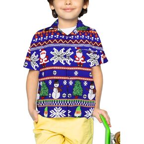 KING KAMEHA Funky Casual Hawaiian Shirt Kids Boys Girls Front-Pocket Loud Shortsleeve Unisex Christmas Reindeer Prints in Kuwait
