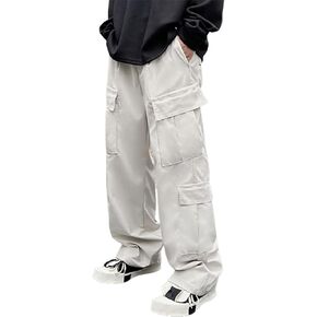 OYOANGLE Men's Drawstring Elastic Waist Flap Pocket Side Casual Streetwear Jogger Cargo Pants