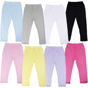 8 قطع من بناطيل كابريس للفتيات من القطن المقصوص للزي المدرسي مع زخرفة زهور للفتيات، 8 ألوان in Kuwait