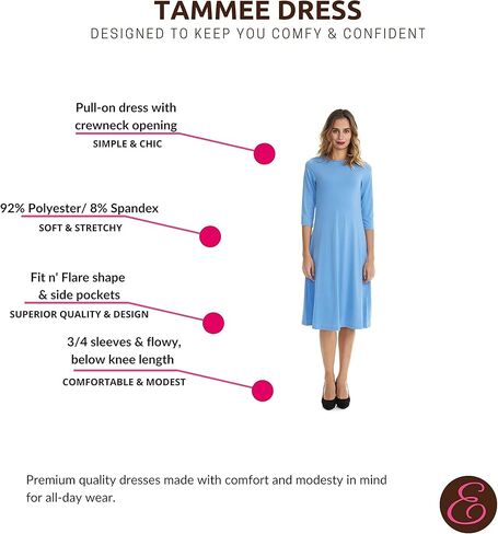 فستان 3/4 كم جذاب بطول الركبة مع جيوب للنساء من استيز - Tammee in Kuwait