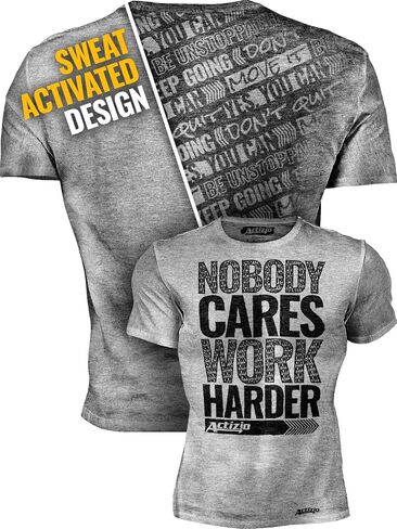 Actizio Men's Workout Shirt Sweat Activated Motivational Exercise Gym Moisture Wicking Fitness - Nobody Cares Work Harder in Saudi Arabia