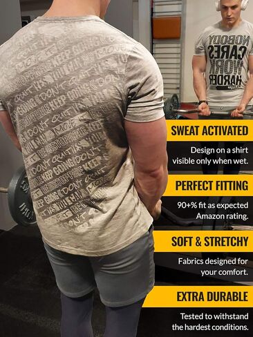 Actizio Men's Workout Shirt Sweat Activated Motivational Exercise Gym Moisture Wicking Fitness - Nobody Cares Work Harder in Saudi Arabia