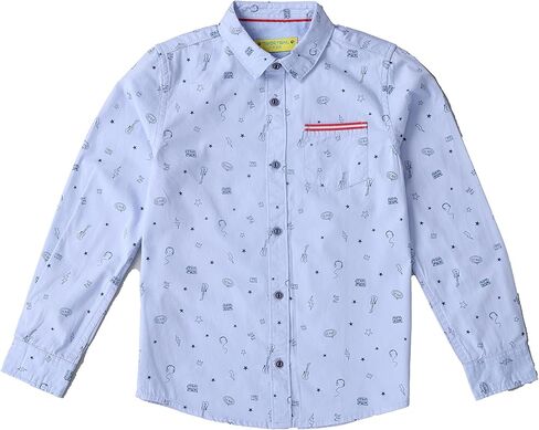 Ashwini Little & Big Boy's Button Down Long Sleeves Shirts | SkyBlue Plian T-Shirt with Chest Pocket & Collar in Kuwait