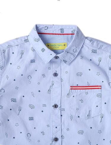 Ashwini Little & Big Boy's Button Down Long Sleeves Shirts | SkyBlue Plian T-Shirt with Chest Pocket & Collar in Kuwait