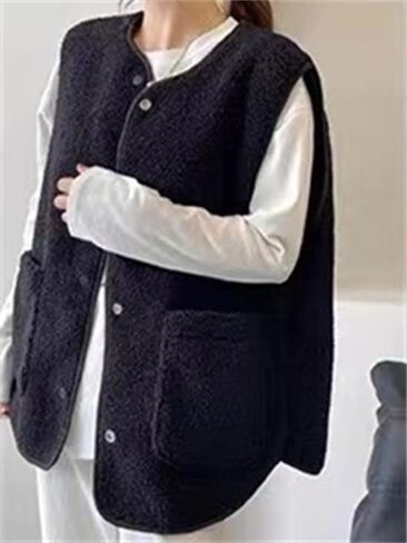CUFEZN Women's Fuzzy Sherpa Fleece Vest Casual Button Down Waistcoat Sleeveless Gilet Reversible Plaid Outerwear with Pockets in Saudi Arabia