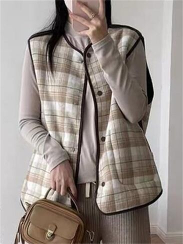 CUFEZN Women's Fuzzy Sherpa Fleece Vest Casual Button Down Waistcoat Sleeveless Gilet Reversible Plaid Outerwear with Pockets in Saudi Arabia