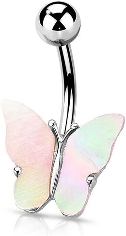 Pierced Owl - 14GA Shimmery Shell Covered Butterfly 316L Surgical Stainless Steel Navel Belly Button Ring in Saudi Arabia