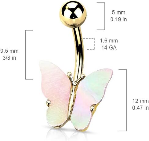Pierced Owl - 14GA Shimmery Shell Covered Butterfly 316L Surgical Stainless Steel Navel Belly Button Ring in Saudi Arabia