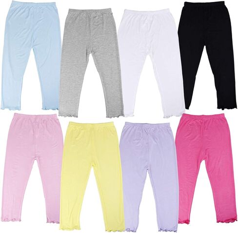 8 قطع من بناطيل كابريس للفتيات من القطن المقصوص للزي المدرسي مع زخرفة زهور للفتيات، 8 ألوان in Kuwait