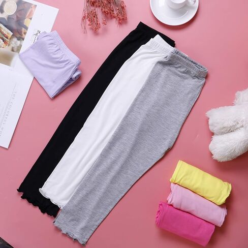 8 قطع من بناطيل كابريس للفتيات من القطن المقصوص للزي المدرسي مع زخرفة زهور للفتيات، 8 ألوان in Kuwait