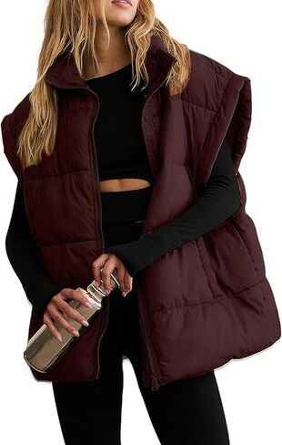 InterNos Womens Winter Puffer Vest Zip Up Stand Collar Sleeveless Padded Gilet Puffy Jacket in Saudi Arabia