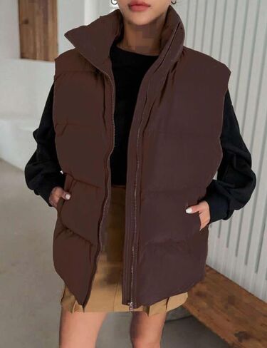 InterNos Womens Winter Puffer Vest Zip Up Stand Collar Sleeveless Padded Gilet Puffy Jacket in Saudi Arabia