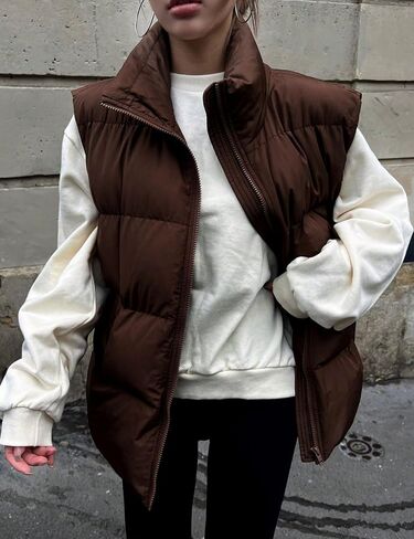 InterNos Womens Winter Puffer Vest Zip Up Stand Collar Sleeveless Padded Gilet Puffy Jacket in Saudi Arabia