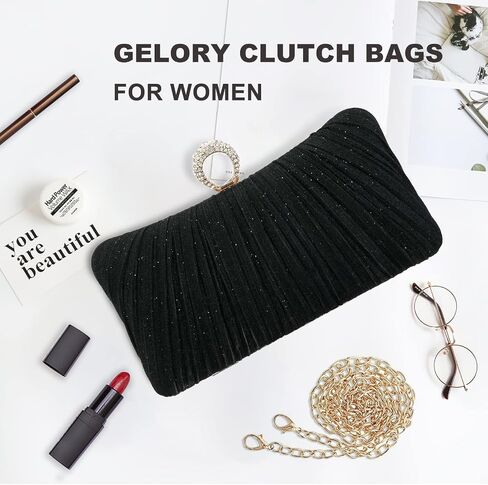YYW Evening Handbags Sparkling Clutch Purses Women Pleated Party Bridal Wedding Evening Bag with Chain in Saudi Arabia
