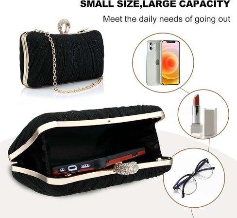 YYW Evening Handbags Sparkling Clutch Purses Women Pleated Party Bridal Wedding Evening Bag with Chain in Saudi Arabia