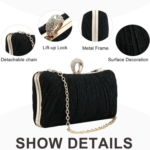YYW Evening Handbags Sparkling Clutch Purses Women Pleated Party Bridal Wedding Evening Bag with Chain in Saudi Arabia