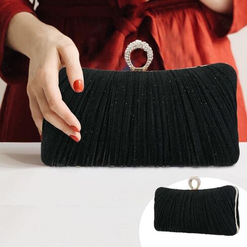 YYW Evening Handbags Sparkling Clutch Purses Women Pleated Party Bridal Wedding Evening Bag with Chain in Saudi Arabia