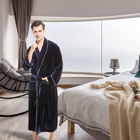 COLD POSH Men's Silk Velvet Robe Bathrobe Luxury Nightgown for Autumn/Winter in Saudi Arabia