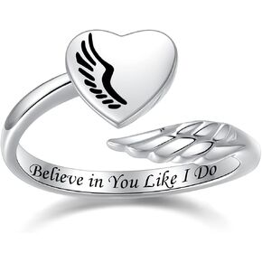 Step Forward 925 Sterling Silver Inspirational Ring Jewelry Angel Feather Wing Design Personality Encouragement Motivational Theme Gift Jewelry for Teens Girls Daugther Women in Kuwait
