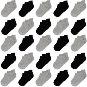 ZERULETS Boys socks Athletic Ankle Socks Kids Low Cut Socks Girls Black Gray White 25 pairs 1-14 Years ToddlerSocks