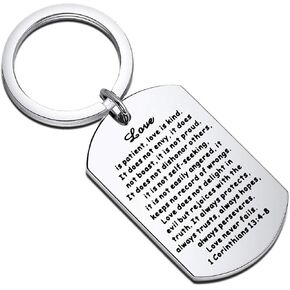 KUIYAI Love is Patient Love is Kind Dog Tag Bible Verse Keychain Valentine's Day Gift