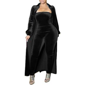 Remelon Womens Sexy Velvet 2 Piece Outfits Long Sleeve Cardigan Tube Off Shoulder Bodycon Party Jumpsuits Set Clubwear