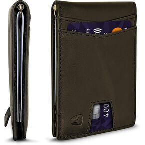 Bryker Hyde RFID Blocking Slim Minimalist ID داخل محفظة الجيب الأمامي، مشبك نقود، 9 فتحات، جلد (بني تكساس مع علامة تبويب قابلة للسحب)