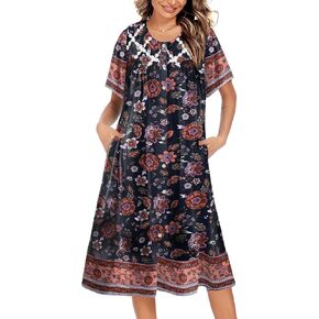 Ekouaer Women's Button Down Nightgown Short Sleeve House Dress Short House Coat Loose Duster Robe with Pockets S-4XL in Kuwait