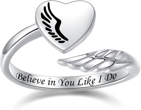 Step Forward 925 Sterling Silver Inspirational Ring Jewelry Angel Feather Wing Design Personality Encouragement Motivational Theme Gift Jewelry for Teens Girls Daugther Women in Kuwait
