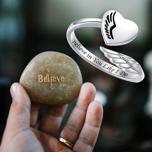 Step Forward 925 Sterling Silver Inspirational Ring Jewelry Angel Feather Wing Design Personality Encouragement Motivational Theme Gift Jewelry for Teens Girls Daugther Women in Kuwait