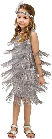 DSplay Kids Girl's Fashion Flapper Satin Dress Costume(S/M/L) in Kuwait