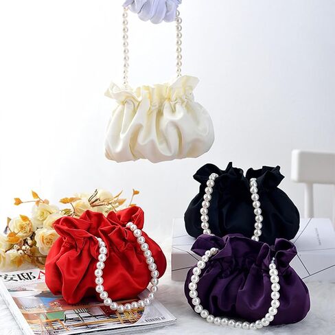 JAMBHALA Small Wristlet Purses Mini Bucket Bag Women Hobo Bag with Faux Pearl Chain in Saudi Arabia