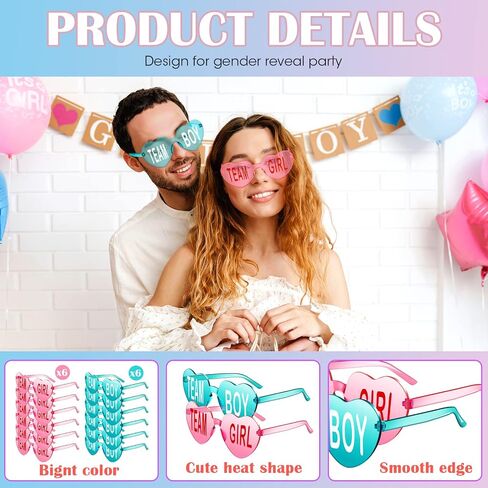 8 Pairs Blue and Pink Sunglasses Frameless Gender Reveal Glasses Team Girl and Team Boy Decor for Gender Reveal Party in Saudi Arabia