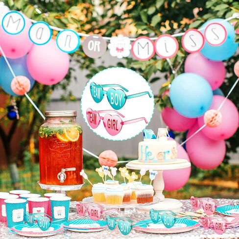 8 Pairs Blue and Pink Sunglasses Frameless Gender Reveal Glasses Team Girl and Team Boy Decor for Gender Reveal Party in Saudi Arabia