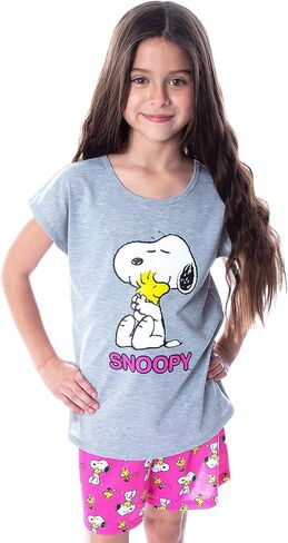 INTIMO Peanuts Girls' Pajamas Snoopy and Woodstock Shirt And Shorts 2 Piece Pajama Set in Saudi Arabia