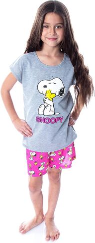 INTIMO Peanuts Girls' Pajamas Snoopy and Woodstock Shirt And Shorts 2 Piece Pajama Set in Saudi Arabia