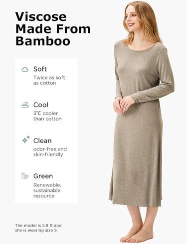 GYS Bamboo Nightgowns for Women Long Sleeve Nightshirts Sleepwear Soft Sleep Shirts Night Dress in Saudi Arabia