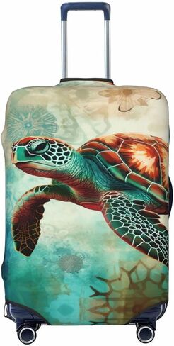 غطاء حقيبة السفر على الشاطئ من YouQu Sea Turtle Beach، غطاء أمتعة قابل للغسل لحيوانات المحيط مقاس XL - يناسب الأمتعة مقاس 29-32 بوصة (بدون حقيبة) in Kuwait